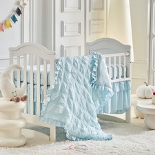 Ruffled Crib Bedding Set Baby Boho Quilted Comforter with Fitted Sheet and Be...