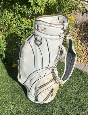 Vintage Ron Miller Golf Cart Bag 6 Way Divider Off White With Club