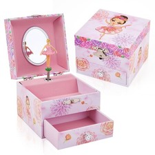 Girls Ballerina Musical Jewelry Box with Pullout Drawer and Spinning Ballerin...