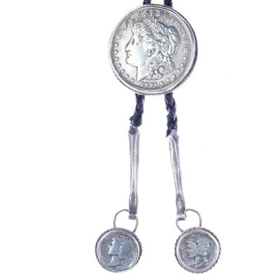 c1950 Art Lewis Choctaw sterling silver currency bolo tie