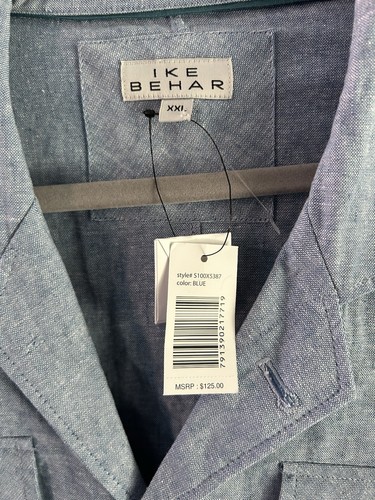 Ike Behar Shirt Jacket Mens 2XL Blue Linen Cotton Field Jacket Unlined NEW $125 - Picture 2 of 9