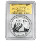 2015 China Silver Panda PCGS MS70 Gold Label 1 Troy oz .999 Fine Silver