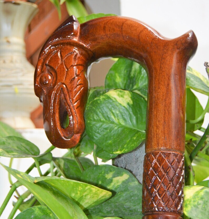 Wooden Carved Eagle Head & Snake Climbing On A Tree S… - Gem