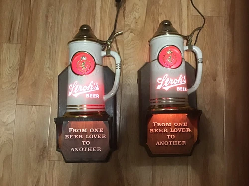 Two 2 Vintage Stroh's Beer Stein Sign Lights From One Beer Lover To Another 1972