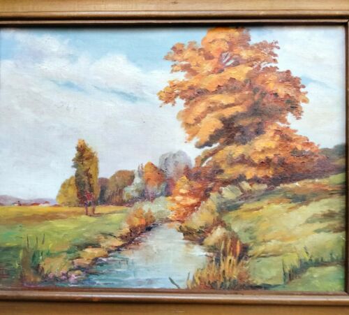 LANDSCAPE in AUTUMN Oil Painting 70th Framed Signed LD - Picture 1 of 12