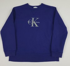 Vintage 90s Calvin Klein Jeans Logo Sweatshirt Blue Vtg Ck Made In USA Ladies S
