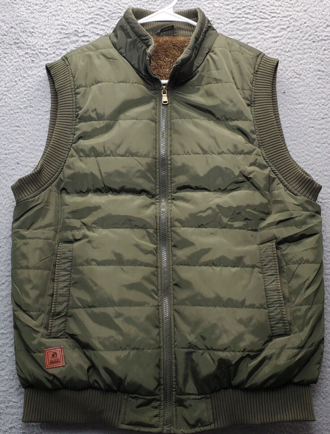 Cool Choice Puffer Vest Mens Green Sherpa Lined Dincavine Classic Full Zipper