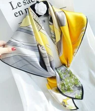 34" Square 100% Silk satin Scarf Women neckerchief Shawl Wrap yellow G002-029