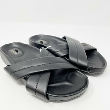 ALFANI Women's Black Faux Leather Slide Slip-On Slipper Flat Sandals Large 9 10