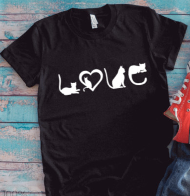 Cat Love, Black Unisex Short Sleeve T-shirt | eBay