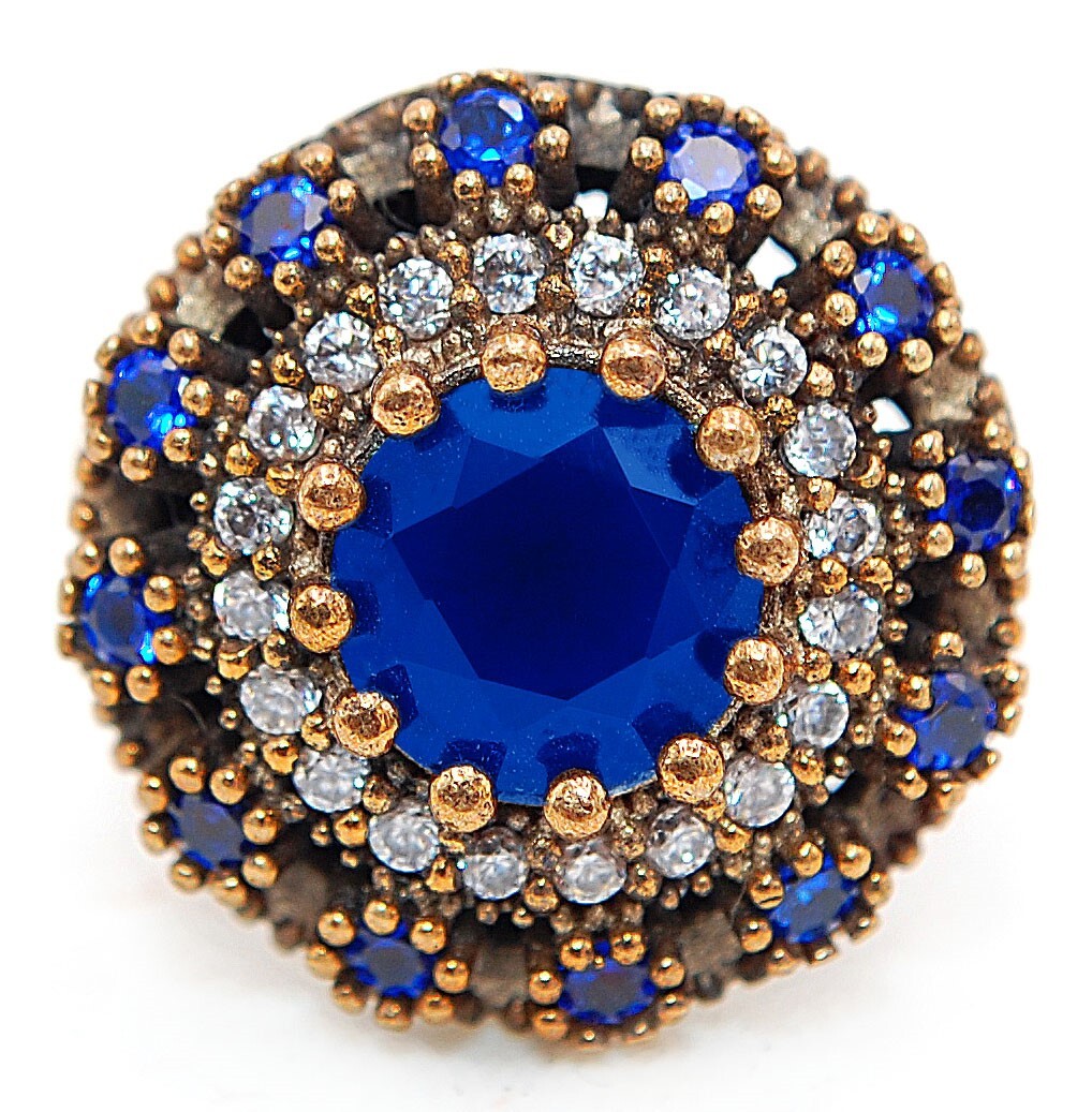 Trendy Ottoman Empire Inspired 2CT Treated Sapphire 925 Sterling Silver Ring Size 8 HB3-2