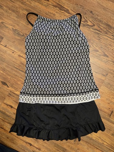 Jantzen tankini top 10 pristine black and white fixed pads adj. strap classy - Picture 8 of 12
