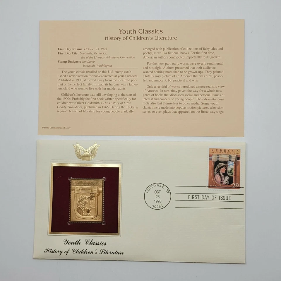 4 Youth Classics 22kt Gold Stamps First Day of Issue 29 Cent Oct 23, 1993. STP75 - Image 3 of 4