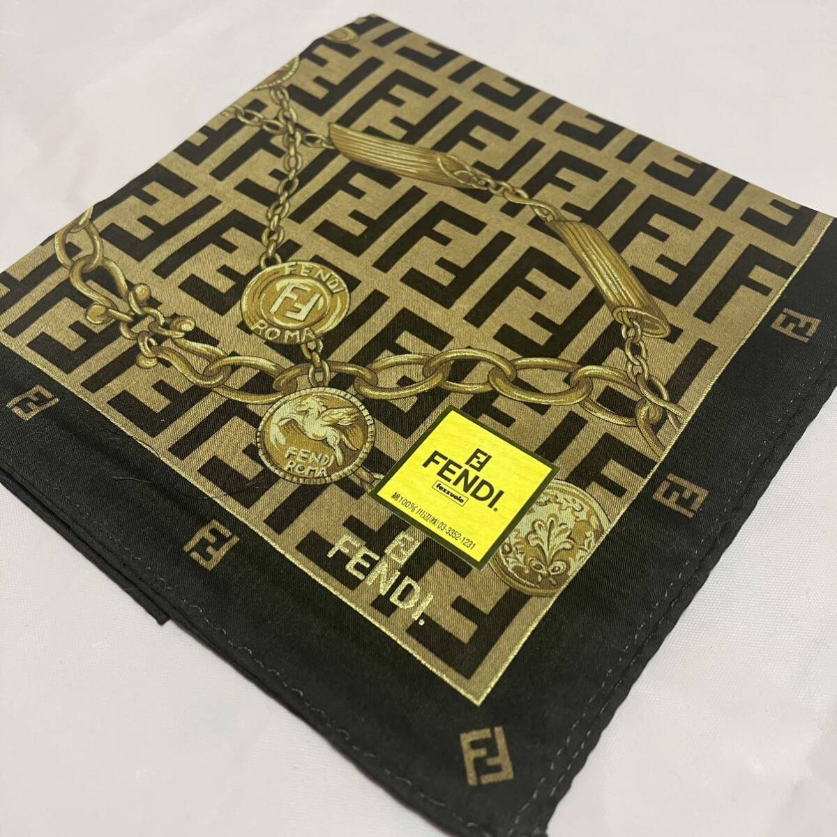FENDI パッチワークスカーフ 約90cm x 90cm Vintage Fendi Silk Scarf Authentic Fendi Zucca Monogram Scarves