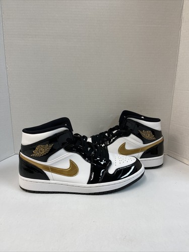 Jordan 1 Mid Patent Black Gold 2019 