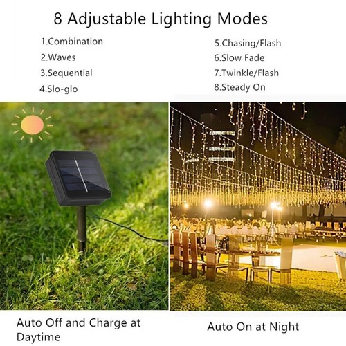 Solar 96LED Icicle Christmas Lights Outdoor Decor With Remote Fairy String Light - Picture 16 of 17