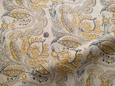 39  CLARENCE HOUSE 5843901 Fleurs De Nantes Citron Bleu 67% Linen Fabric FRANCE