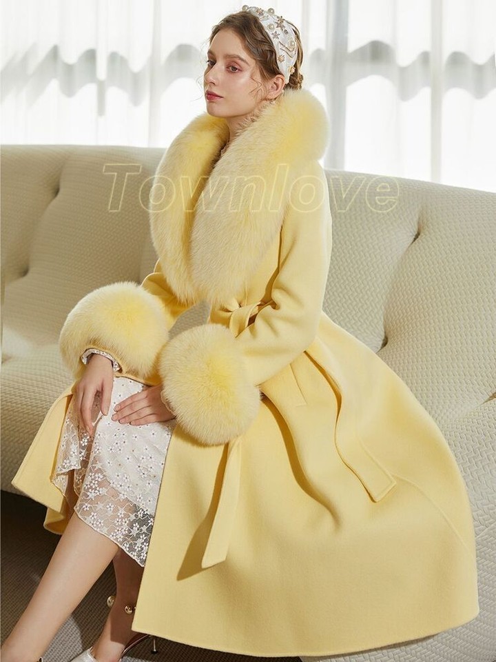 Women's Fashion 100% Wool Mid-length Fox Fur Collar Slim Fur Coats main image 1