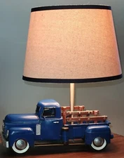 Pottery Barn Kids Classic Vintage Ford Style Metal Blue Pick Up Truck Table Lamp