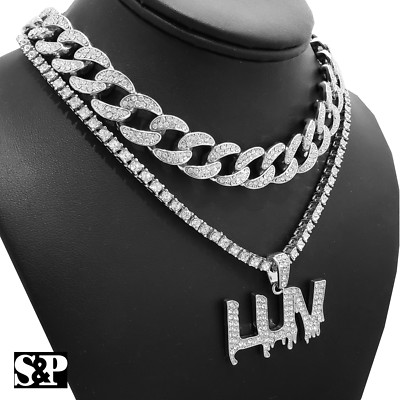 Pendentif Lil Uzi Vert V Avec Chaîne Cubaine 3mm 18 Pouces - Plaqué Rhodium