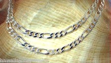 4MM ITALIAN SOLID 925 STER SILVER PAVE CUT FIGARO CHAIN NECKLACE 22" 17.5gr 2