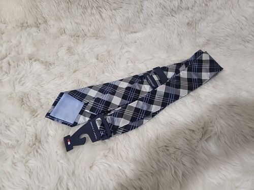 NWT Tommy Hilfiger Mens Necktie Blue Gray Plaid 100% Silk - Picture 3 of 4