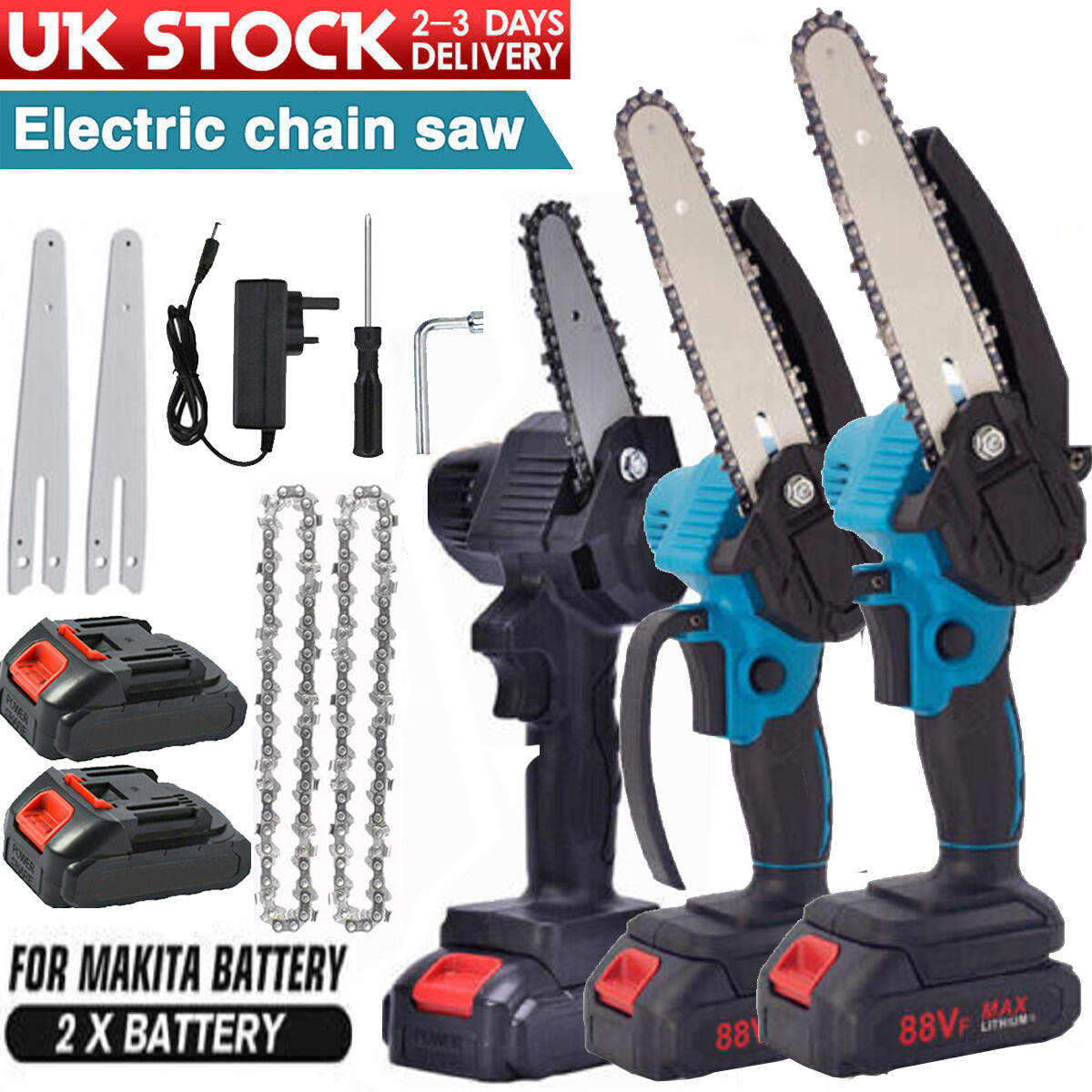 IMeshbean Cordless Mini Chainsaw - 4" & 6" Blades, 2 Batteries, 800W, Lightweight