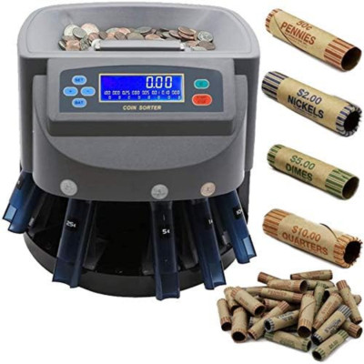 High-Speed Electronic Coin Sorter & Counter with LCD Display, Includes Wrappers