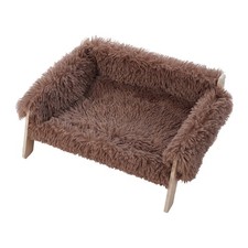 Elevated Pet Bed Sofa Wooden Frame Raised Plush Cozy Chair Couch for Dogs & Cats