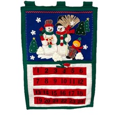 Vintage Felt Christmas Advent Calendar Snowman Wall Hanging Countdown Decor