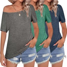 3 Pack Women's Tops Short Sleeve Off Shoulder Batwing Sleeve T Shirts