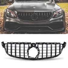 SCHWARZER FRONTGRILL GTR-STIL MIT KAMERA&Ouml;FFNUNG F&Uuml;R MERCEDES C63 AMG W205 18-21