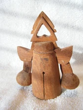 😊 ASIAN FOLK ART PRIMITIVE CARVED WOOD DOUBLE CLAPPER OX BUFFALO BELL 3PT8