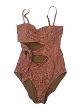 Aerie Brown Polka Dot Cut Out One Piece Bathing Suit Sz Large Long
