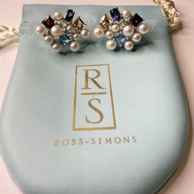 Ross Simon Sterling Perle Multi Edelstein Cluster durchbohrt Omega Ohrringe