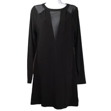 NWT Express Women Sheath Cocktail Dress Black Long Sleeve Plunge Illusion Neck M