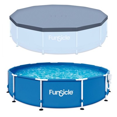 Funsicle 12' x 30'' Outdoor Activity Round Frame Pool with 12' Debris Cover, Blue