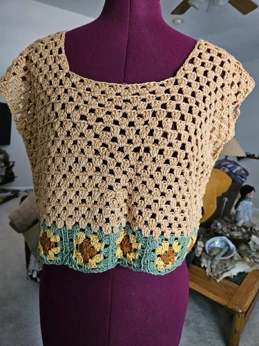 Crochet Tank Top Handmade Loose Knit Boho Woven READ