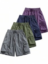 1pc Men's Simple Solid Color Casual Cargo Shorts, Quick Dry Lightweight Zipper