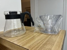 Hario V60 Pour-Over Set With Glass Dripper And Filters NIB