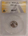 1940 Mercury Dime 10c ANACS MS67