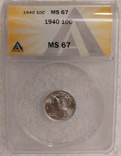 1940 Mercury Dime 10c ANACS MS67