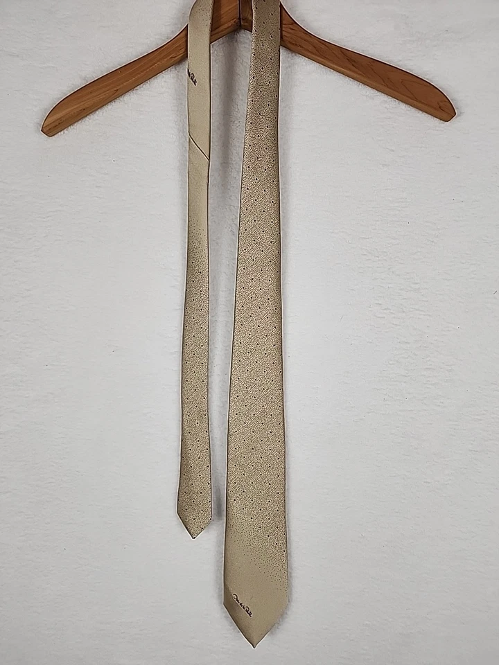 Vintage Oscar De La Renta Geometric Silk Tie Necktie Men Gold / Black - Image 2 of 4