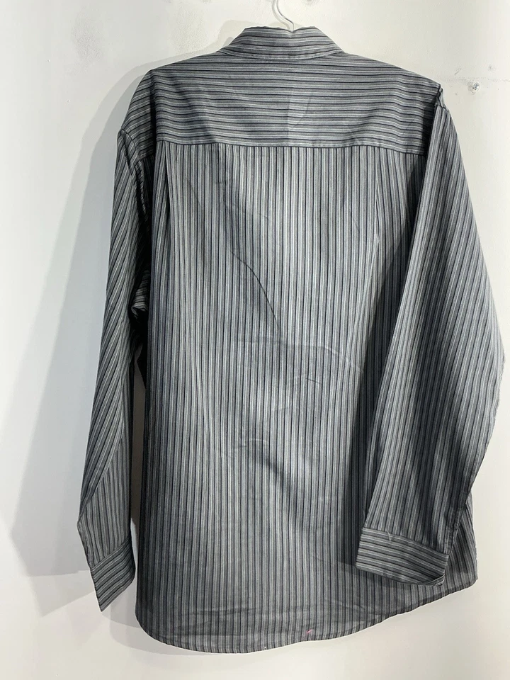 Camisa de vestir para hombre John Ashford de fácil cuidado manga larga XL negra gris botón a rayas Foto 2 de 4