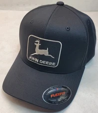 XXL / John Deere Black Patch on Flexfit Style 6277 Hat / Black 7 5/8" - 8"