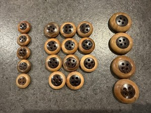 Two Tone Inlaid Wood Buttons Set 1 & 1/8, 7/8" And 3/4"