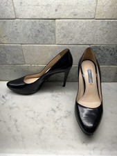 PRADA Milano Black Leather Platform Pumps Court Shoes Heels Italy Size 38 US 8