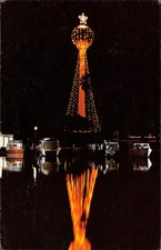Illuminated Water Tower at Night, c1950, New Smyrna Beach, Florida