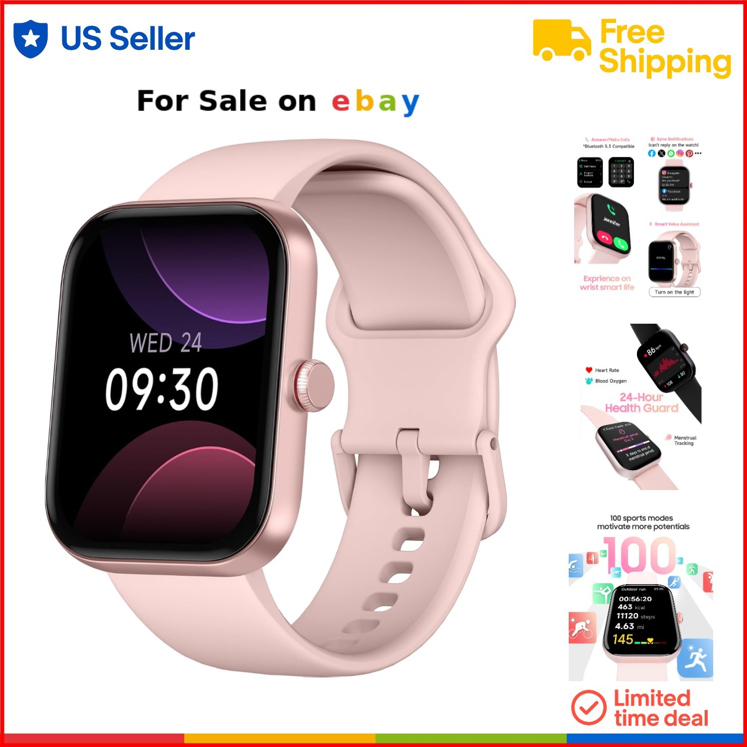 Women's Smartwatch with Fitness Tracker Heart Rate Monitor Sleep Tracking Waterproof Bluetooth