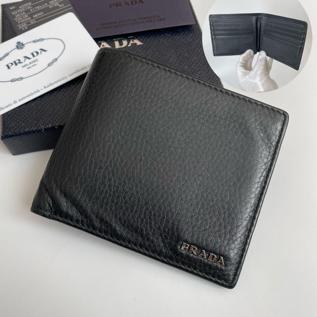 Prada Bi-fold Wallet in Vitello Grain Leather, Black 2MO513 Prada Bi-fold Wallet in Vitello Grain Leather, Black 2MO513
